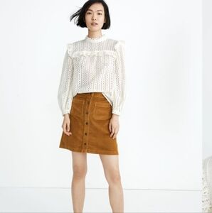 Madewell Creamy White Eyelet Mockneck Ruffle Top Lighthouse Long-Sleeve